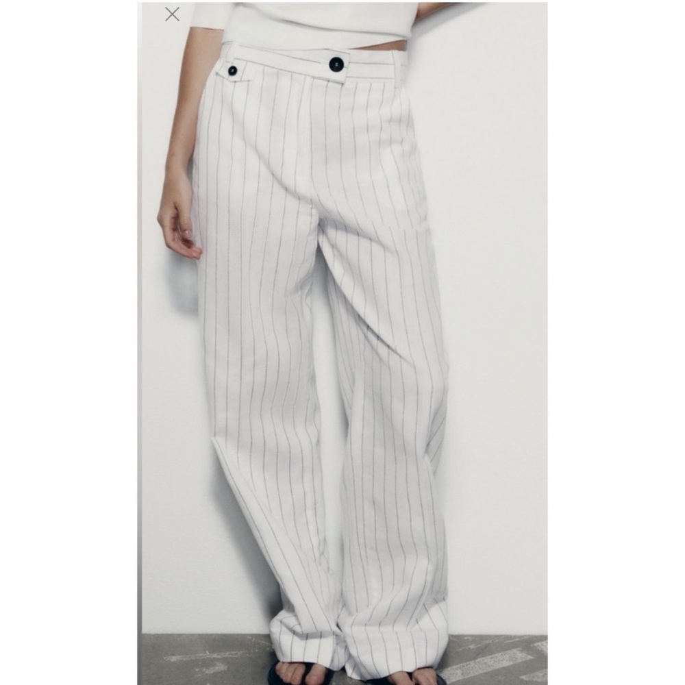 Zara White and Black Striped Wide Leg Pants